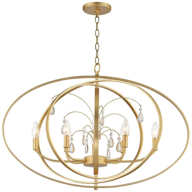 Possini Euro Tiller 32" Wide Gold Leaf 8-Light Foyer Pendant - Image 6