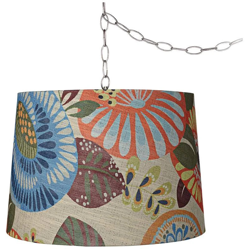 Possini Euro Tropic Drum 16" Wide Nickel Plug-In Swag Chandelier