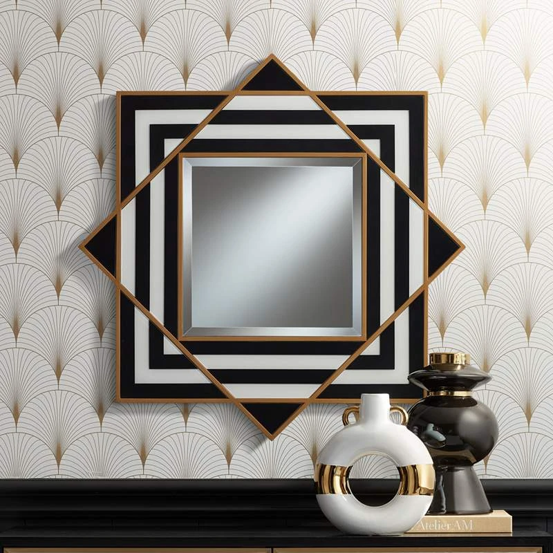 Zorra Black White Stripe 36" Square Wall Mirror - Image 2